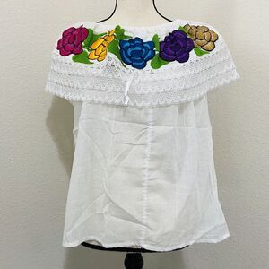 Mexican  Embroidered Blouse Size S Off Shoulder White Blouse
